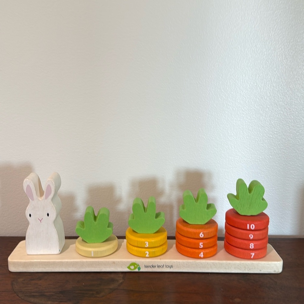 Tender Leaf Toy Bunny Carrot Count Stacker Wooden Ring Set Game Toy